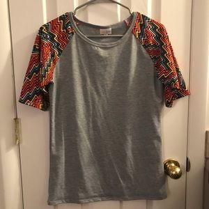 LuLaRoe Gray and striped sleeve Gigi